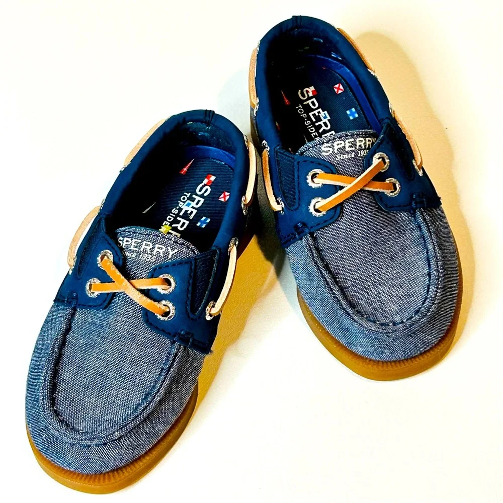 COPY - Kids Sperry Top-Sider denim chambray boat deck shoes like new Size 7 AO …